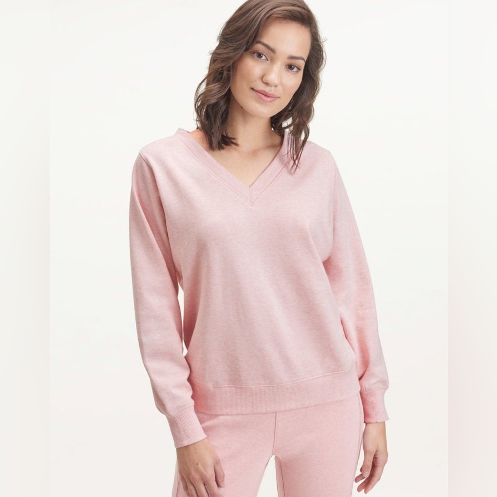 Splendid Botanical Dyed V Neck Pullover Sweater Pink NEW